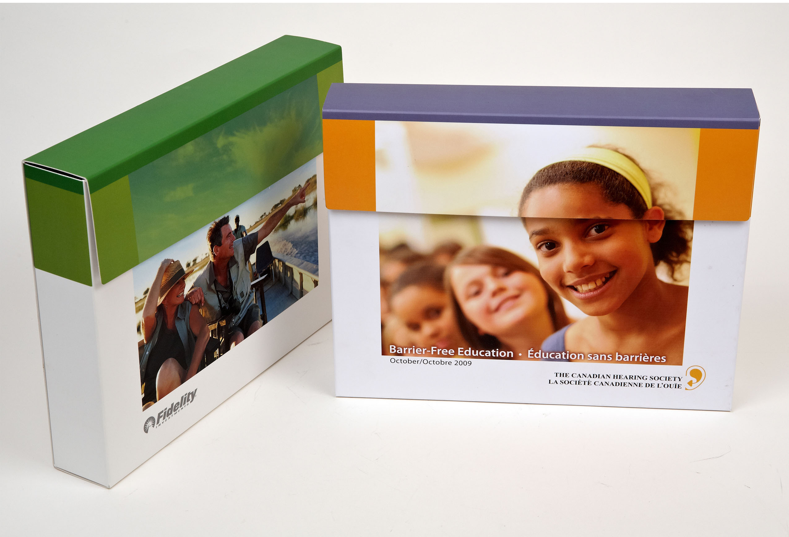 Film lamination Matte laminate Fidelity Investments and Canadian Hearing Society paperboard boxes